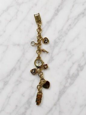 Style & Co. Women’s Gold Charm Bracelet Watch 22mm Heart Charms Gold Tone 8.5in